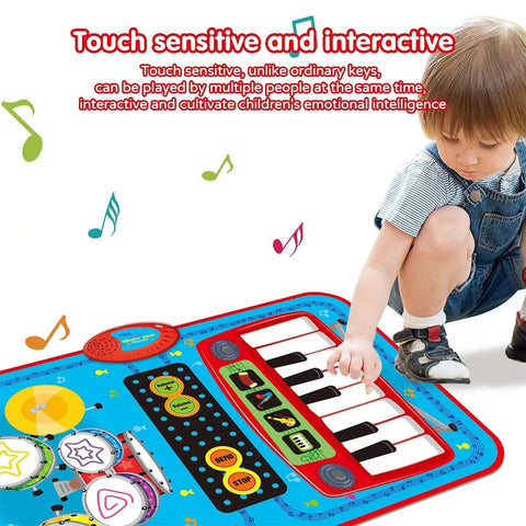 Baby Musical Piano Play Mat for Toddlers 3+, Multifunctional Kick and Touch Music Mat with Drum & Piano Sounds,Foldable Early Learning Floor Keyboard Toy for Boys and Girls