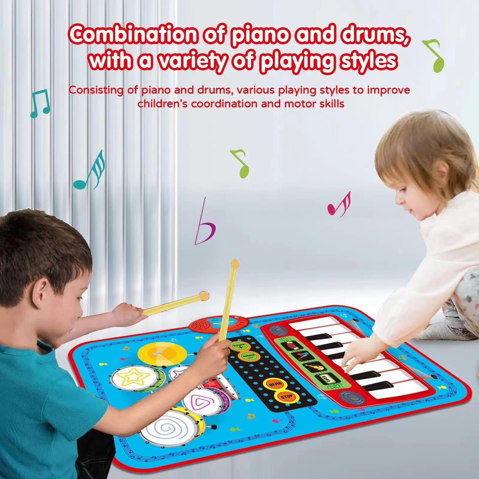 Baby Musical Piano Play Mat for Toddlers 3+, Multifunctional Kick and Touch Music Mat with Drum & Piano Sounds,Foldable Early Learning Floor Keyboard Toy for Boys and Girls