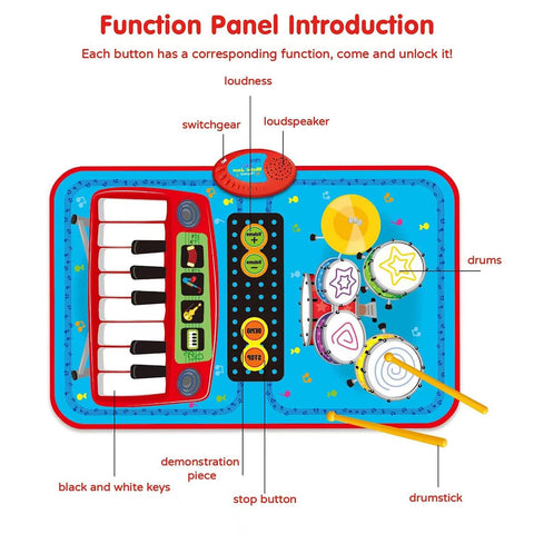 Baby Musical Piano Play Mat for Toddlers 3+, Multifunctional Kick and Touch Music Mat with Drum & Piano Sounds,Foldable Early Learning Floor Keyboard Toy for Boys and Girls