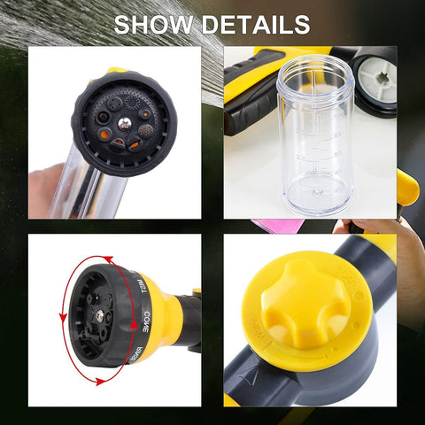 Foam Spray Nozzle for Garden Hose, High Pressure 8 Watering Pattern Foam Blaster