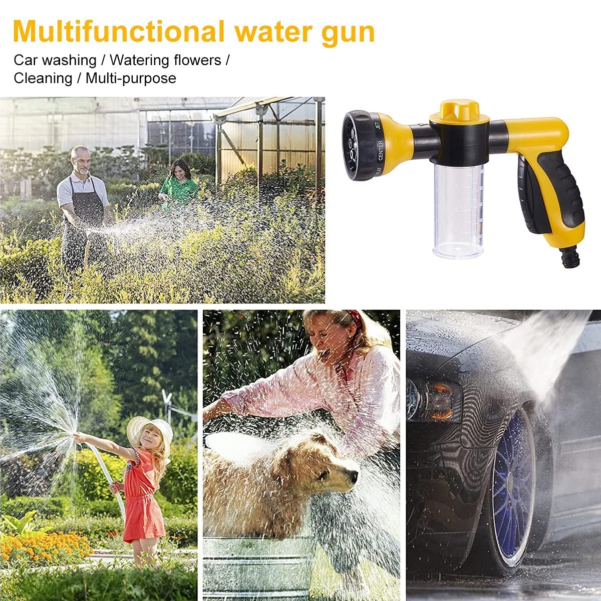 Foam Spray Nozzle for Garden Hose, High Pressure 8 Watering Pattern Foam Blaster