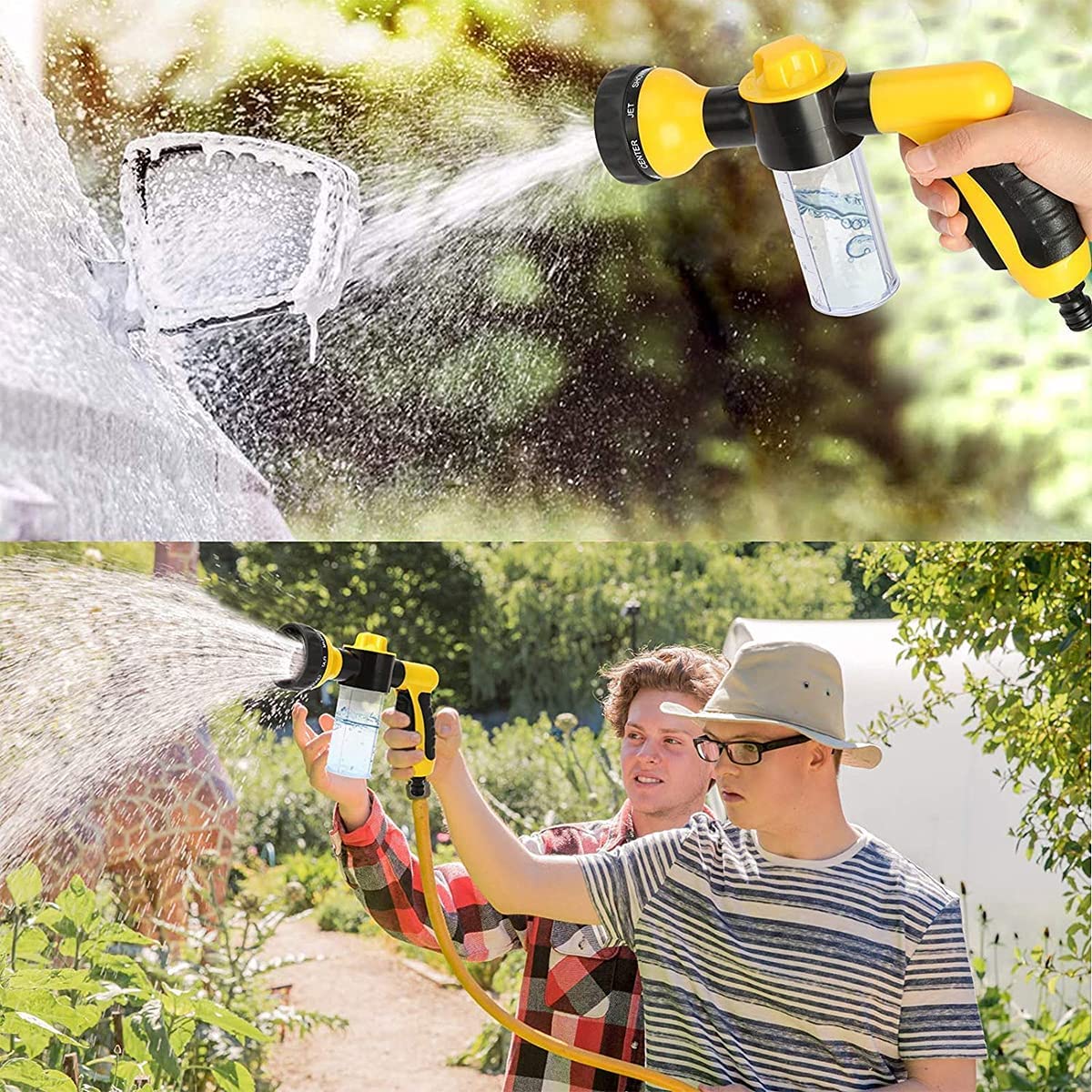 Foam Spray Nozzle for Garden Hose, High Pressure 8 Watering Pattern Foam Blaster