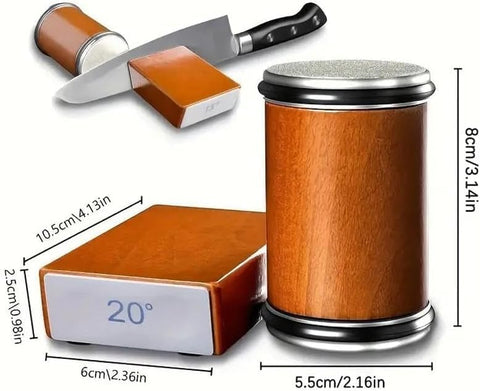 Rolling Knife Sharpener Kit with Diamond Stone & Magnetic 15‑20° Angle Guide,Wooden Precision Sharpening Tool for All Kitchen Knives