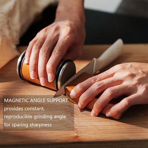 Rolling Knife Sharpener Kit with Diamond Stone & Magnetic 15‑20° Angle Guide,Wooden Precision Sharpening Tool for All Kitchen Knives