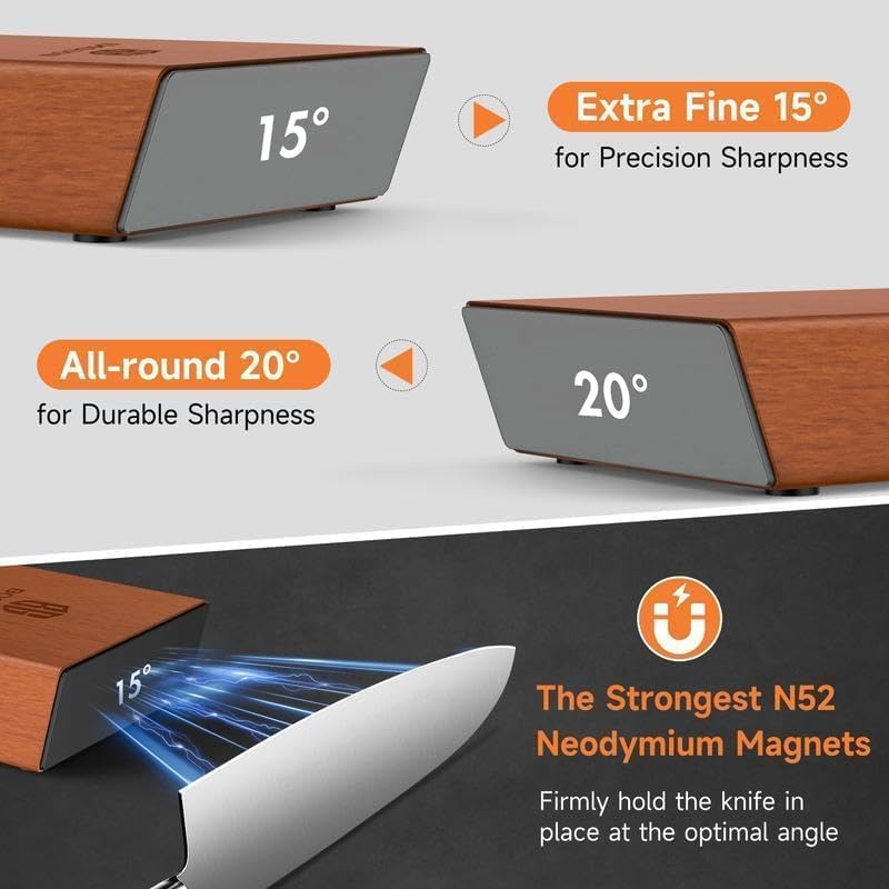 Rolling Knife Sharpener Kit with Diamond Stone & Magnetic 15‑20° Angle Guide,Wooden Precision Sharpening Tool for All Kitchen Knives