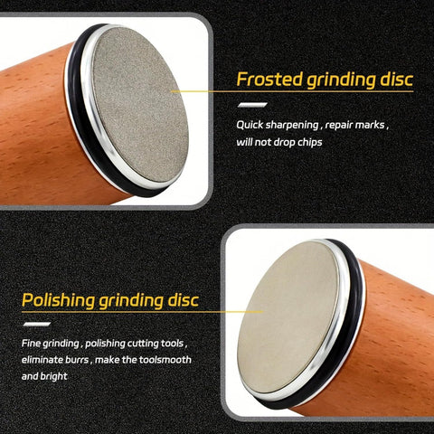Rolling Knife Sharpener Kit with Diamond Stone & Magnetic 15‑20° Angle Guide,Wooden Precision Sharpening Tool for All Kitchen Knives