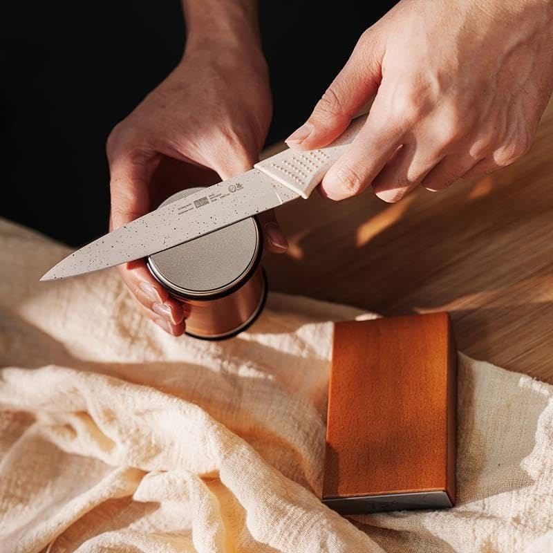 Rolling Knife Sharpener Kit with Diamond Stone & Magnetic 15‑20° Angle Guide,Wooden Precision Sharpening Tool for All Kitchen Knives