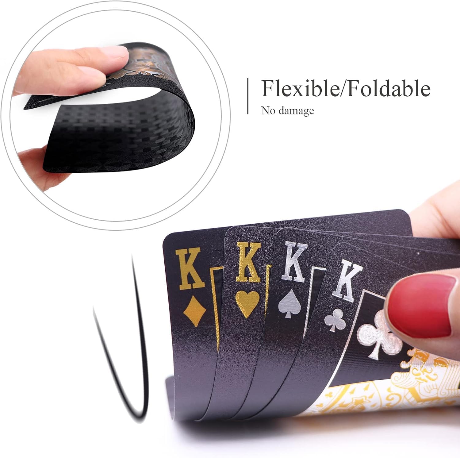 Waterproof Plastic Playing Cards,2-Pack Black Diamond Poker Deck, Durable Gift Set for Camping, Boating & Game Night