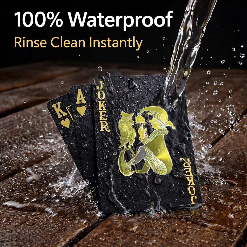 Waterproof Plastic Playing Cards,2-Pack Black Diamond Poker Deck, Durable Gift Set for Camping, Boating & Game Night