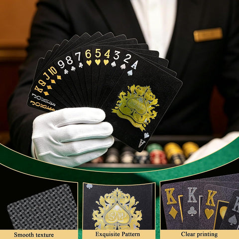 Waterproof Plastic Playing Cards,2-Pack Black Diamond Poker Deck, Durable Gift Set for Camping, Boating & Game Night
