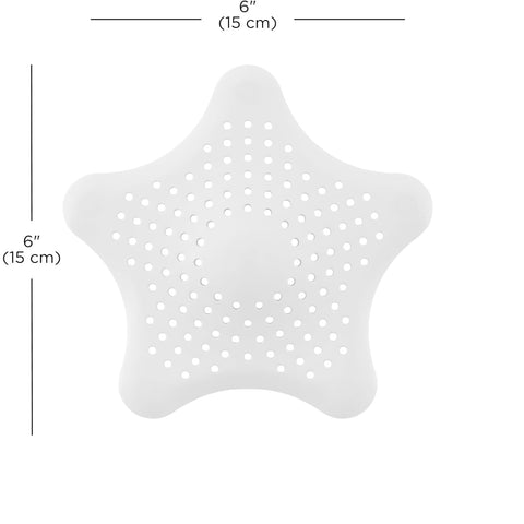 5‑Pack Starfish Shower Drain Hair Catcher,Silicone Stopper with Strong Suction Cup, Easy to Install, Fits Bathroom, Bathtub & Kitchen Sink Drains (White)