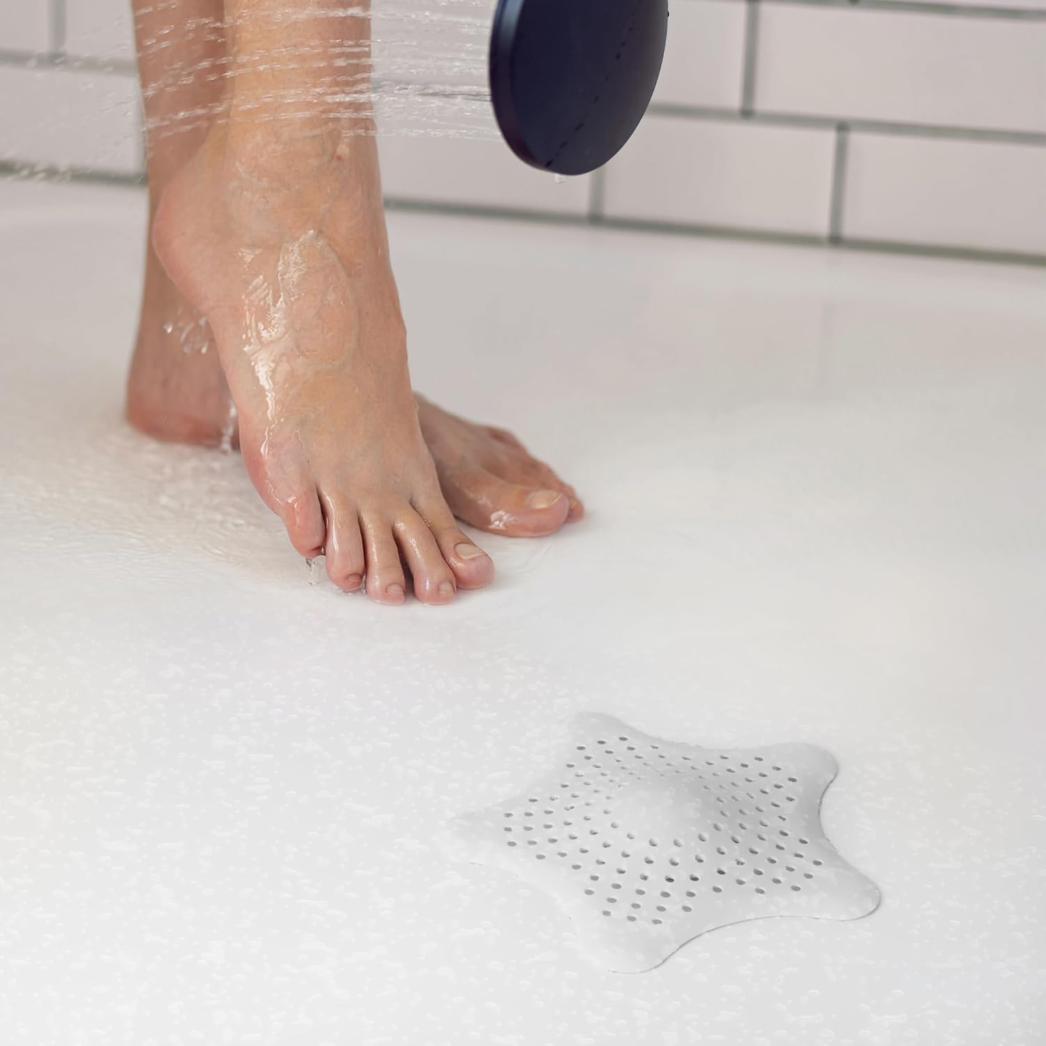 5‑Pack Starfish Shower Drain Hair Catcher,Silicone Stopper with Strong Suction Cup, Easy to Install, Fits Bathroom, Bathtub & Kitchen Sink Drains (White)