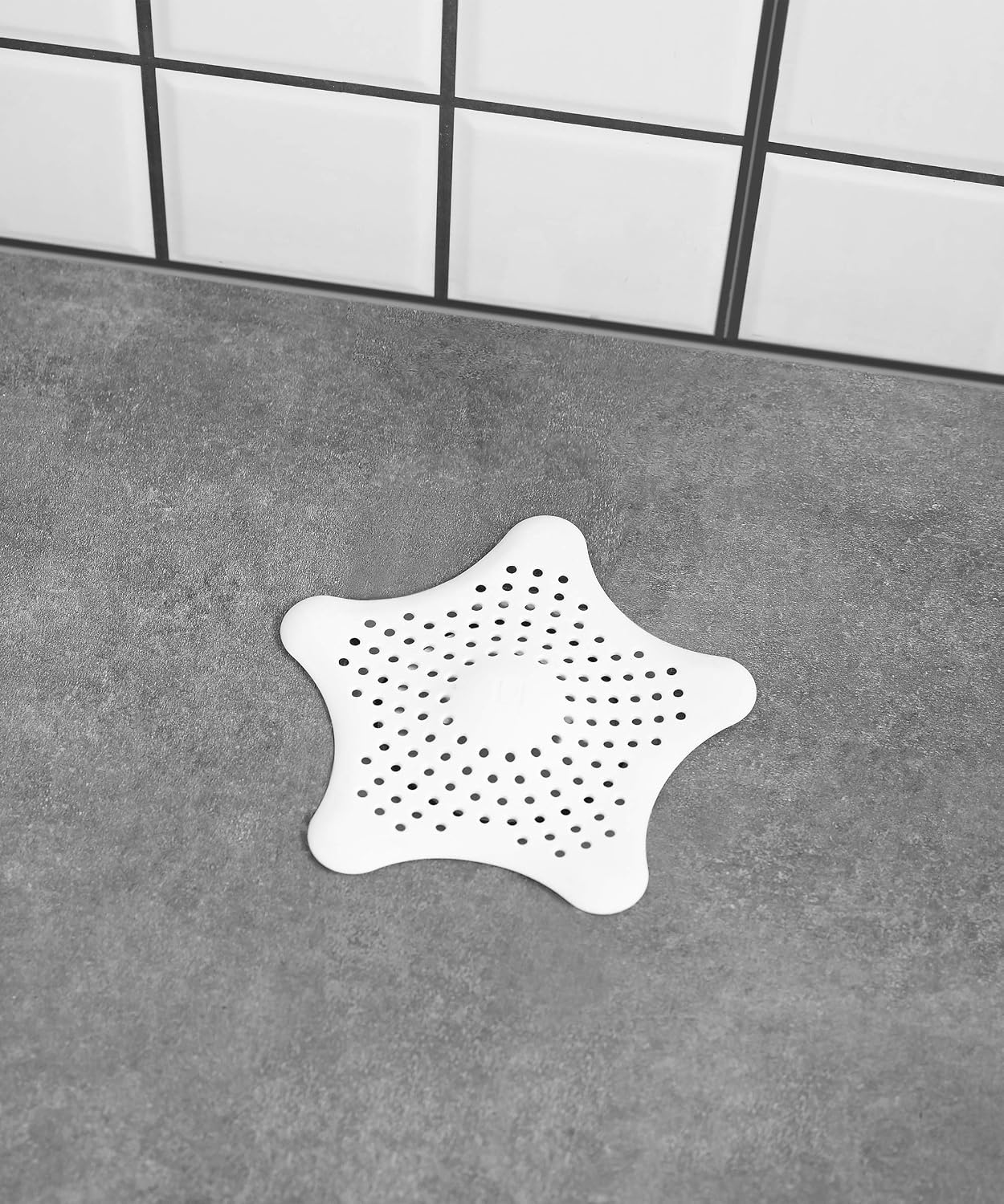 5‑Pack Starfish Shower Drain Hair Catcher,Silicone Stopper with Strong Suction Cup, Easy to Install, Fits Bathroom, Bathtub & Kitchen Sink Drains (White)