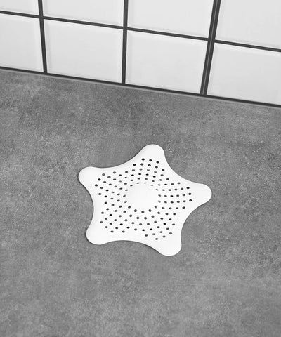 5‑Pack Starfish Shower Drain Hair Catcher,Silicone Stopper with Strong Suction Cup, Easy to Install, Fits Bathroom, Bathtub & Kitchen Sink Drains (White)