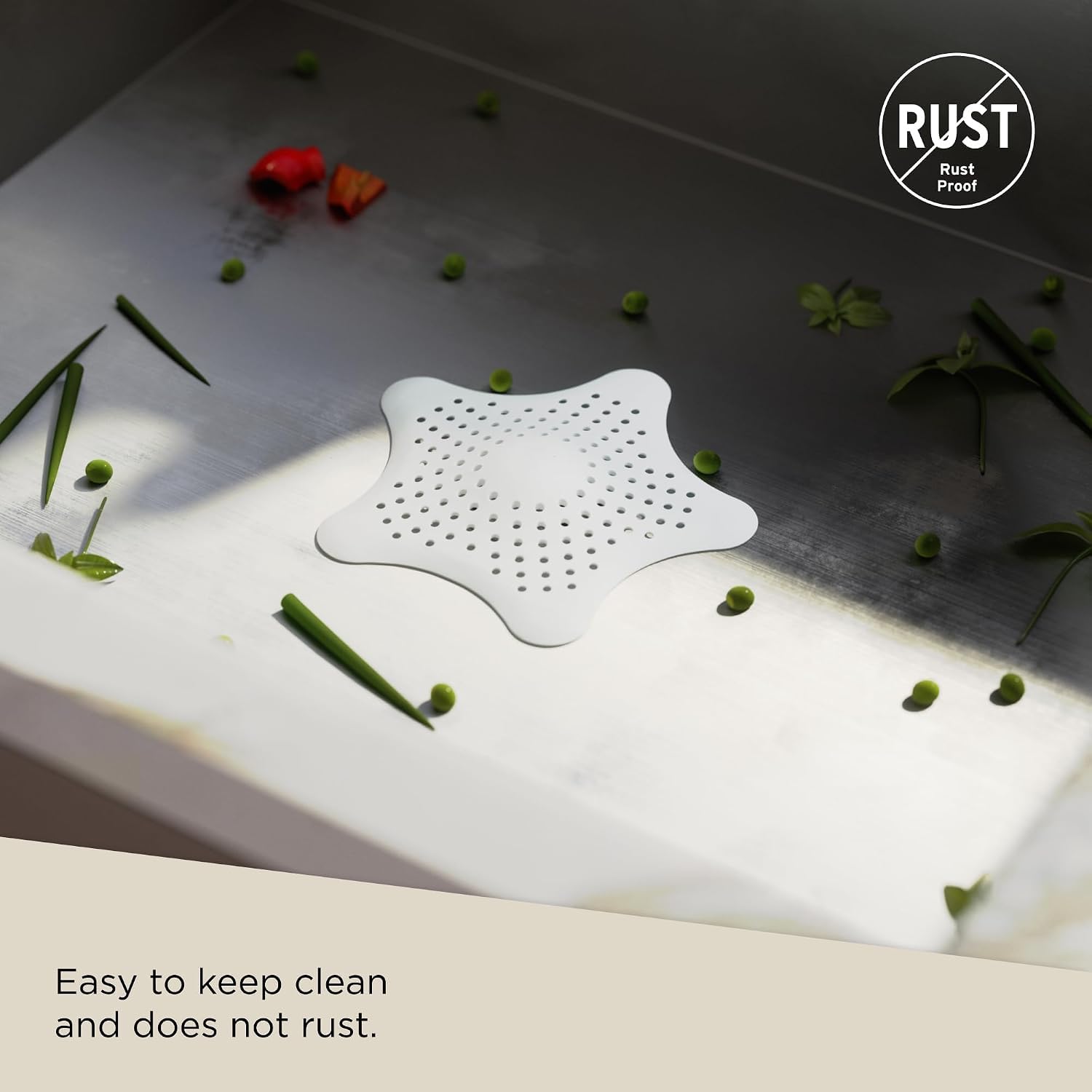 5‑Pack Starfish Shower Drain Hair Catcher,Silicone Stopper with Strong Suction Cup, Easy to Install, Fits Bathroom, Bathtub & Kitchen Sink Drains (White)