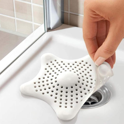 5‑Pack Starfish Shower Drain Hair Catcher,Silicone Stopper with Strong Suction Cup, Easy to Install, Fits Bathroom, Bathtub & Kitchen Sink Drains (White)