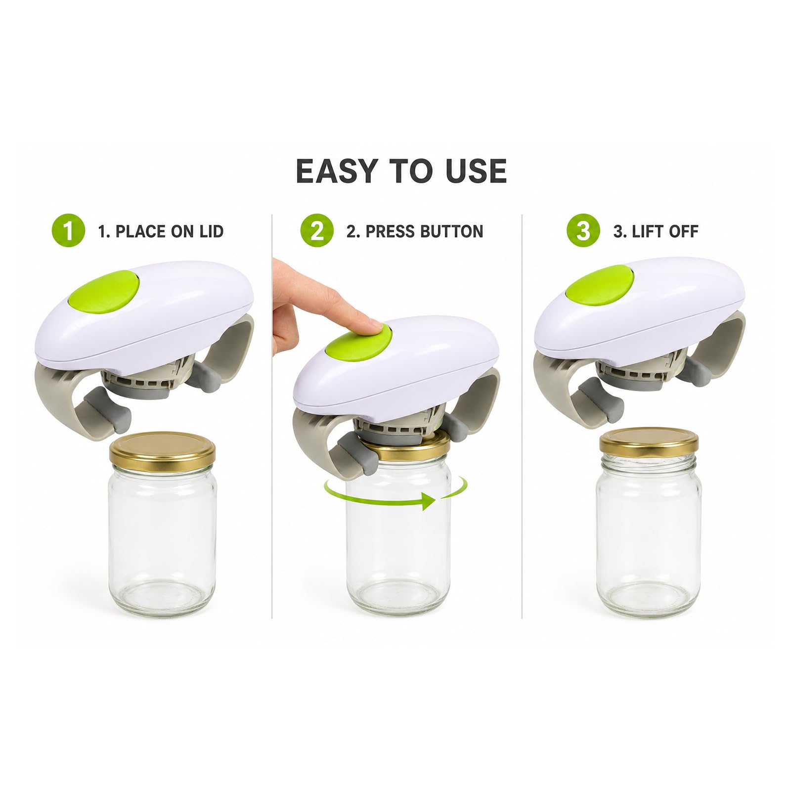 Nomel Jar Opener with Green Button for Everyday Kitchen Lids, 20×10.5×7.5 cm