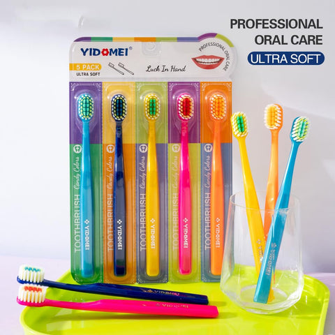 5-Pack Adult Soft Manual Toothbrushes,Extra-Wide Head, 0.1mm Dense Bristles for Gentle Deep Cleaning, Sensitive Teeth & Gum Care, Ergonomic Diamond Handle, Rainbow Family Pack