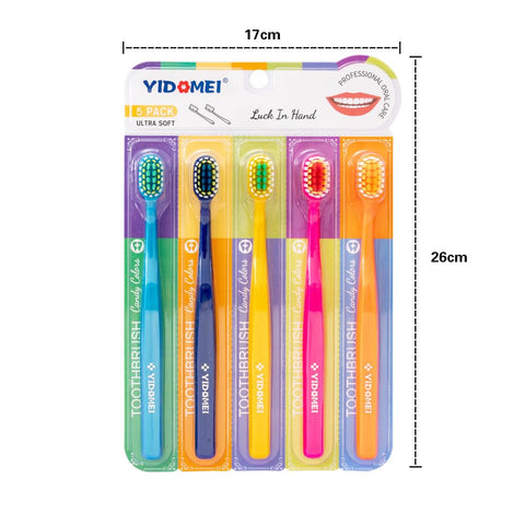 5-Pack Adult Soft Manual Toothbrushes,Extra-Wide Head, 0.1mm Dense Bristles for Gentle Deep Cleaning, Sensitive Teeth & Gum Care, Ergonomic Diamond Handle, Rainbow Family Pack