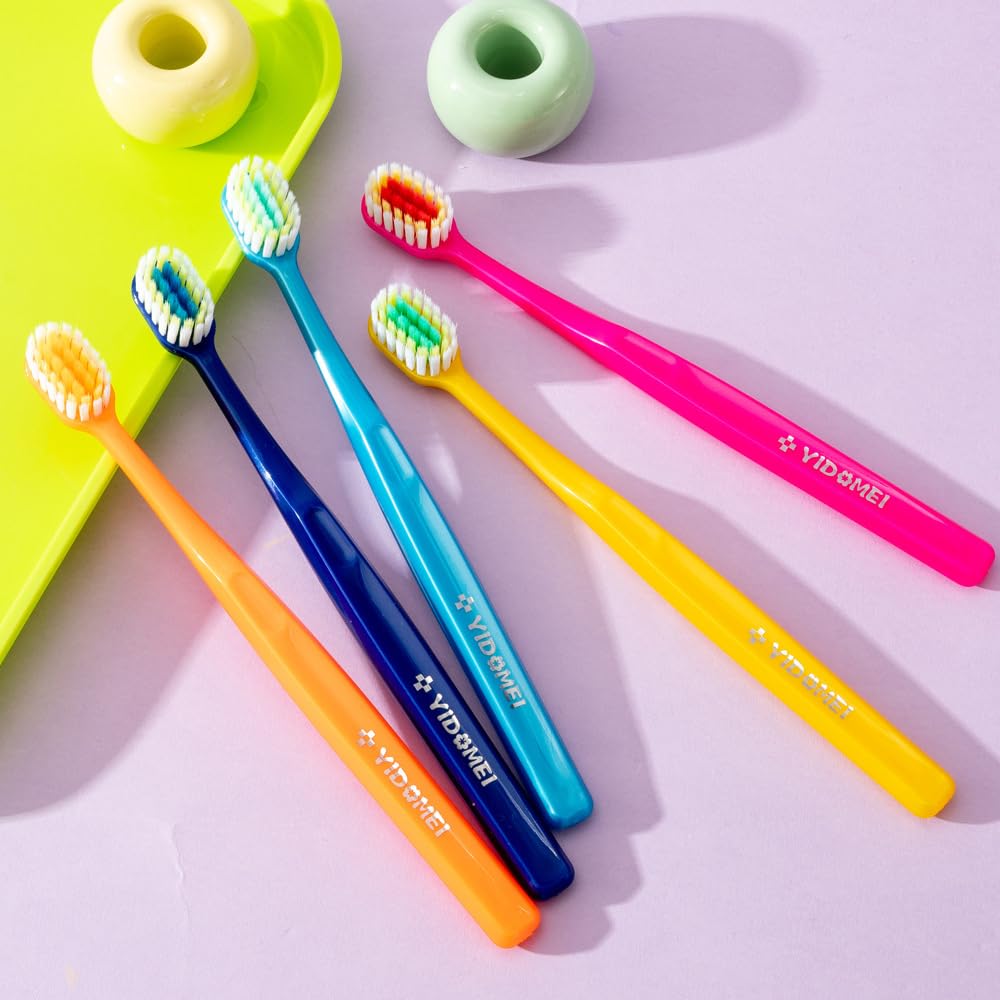5-Pack Adult Soft Manual Toothbrushes,Extra-Wide Head, 0.1mm Dense Bristles for Gentle Deep Cleaning, Sensitive Teeth & Gum Care, Ergonomic Diamond Handle, Rainbow Family Pack