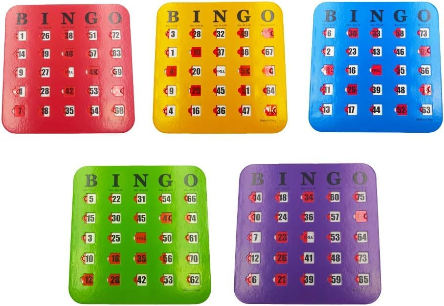 5-Pack Shutter Slide Bingo Cards,Easy-Read Sliding-Window Design for Seniors