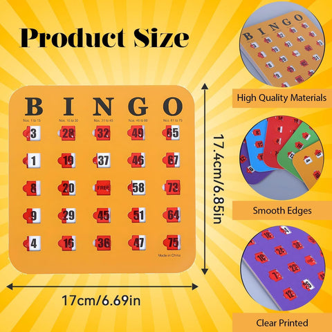 5-Pack Shutter Slide Bingo Cards,Easy-Read Sliding-Window Design for Seniors