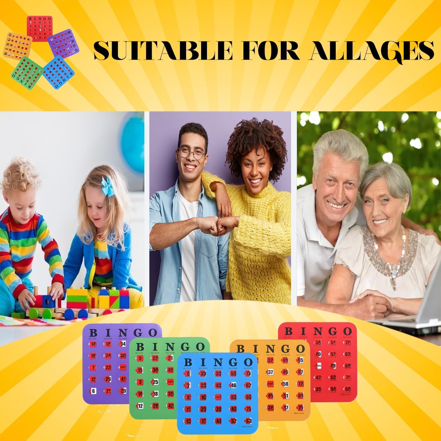 5-Pack Shutter Slide Bingo Cards,Easy-Read Sliding-Window Design for Seniors