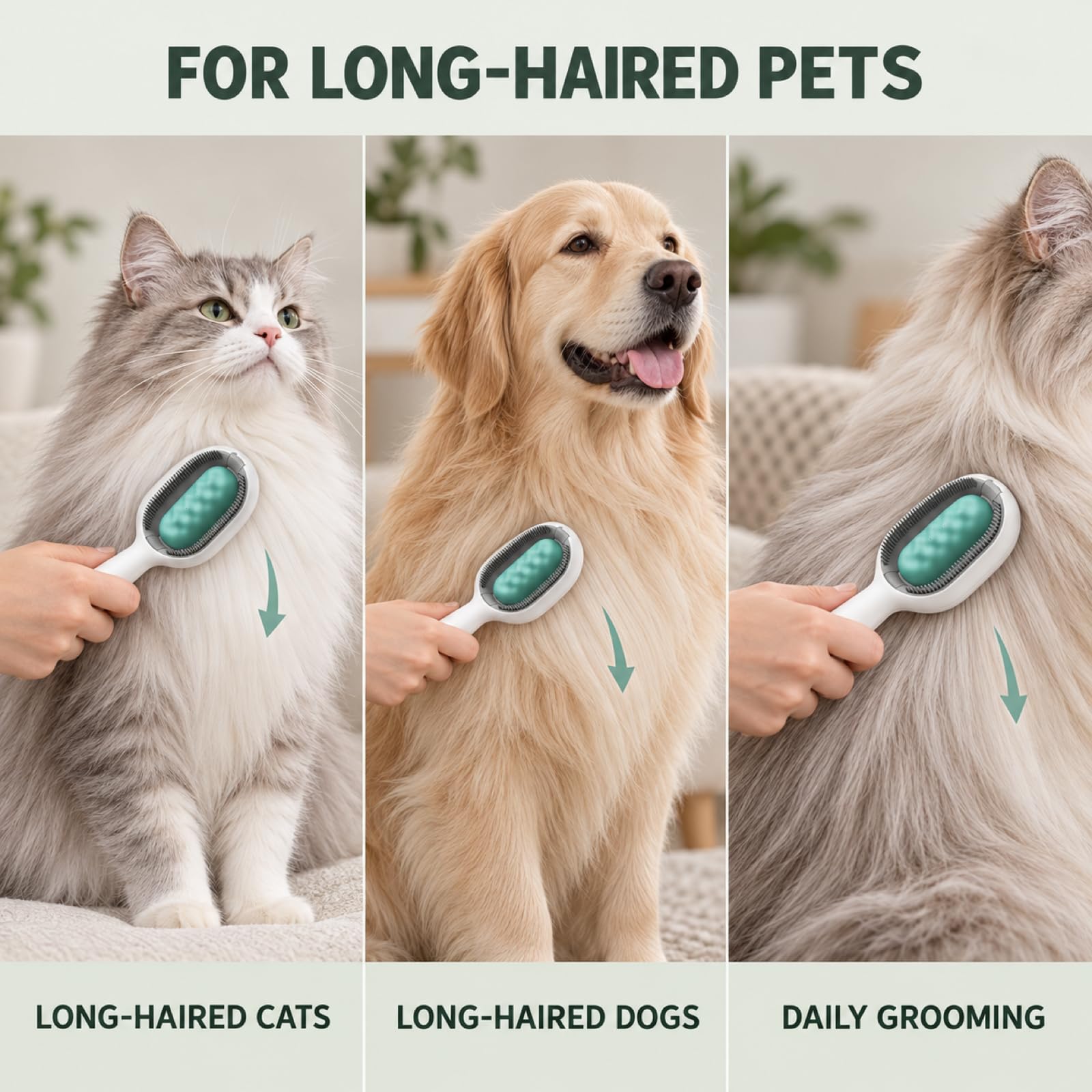 Pet Grooming Brush for Long-Haired Pets, Blue Deshedding Comb