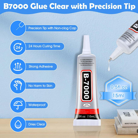 B-7000 Clear Glue, B7000 High Viscosity Adhesive for Rhinestone, Jewelry, Screen Repair, Nail Art & Glass (10x15ml, 0.5oz)
