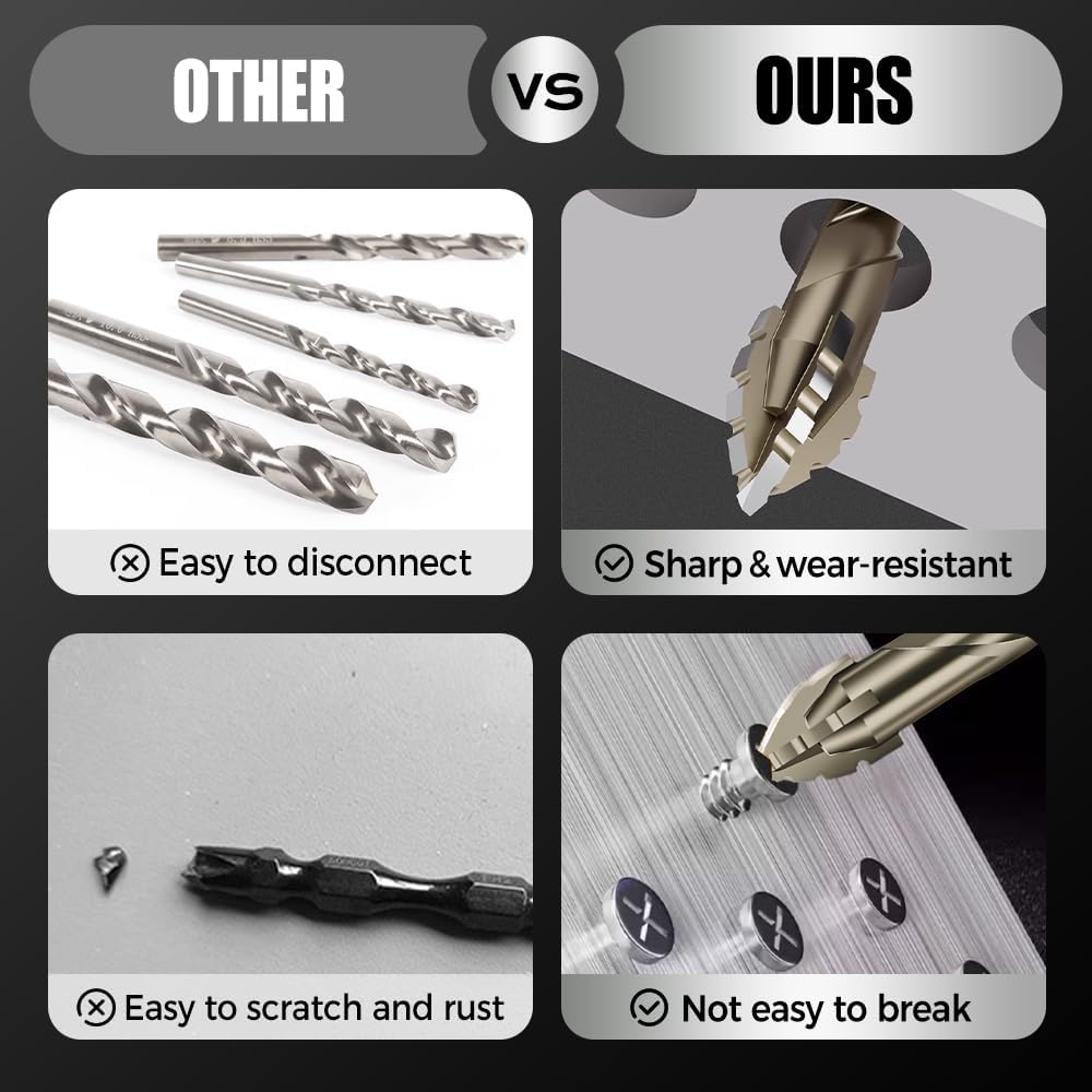 4-Piece Hex Shank Head Drill Bit Set with Diamond Grit Carbide Tip, Suitable for Concrete, Glass, Tile, Brick, Stone, Metal - Fast & Clean Dry Drilling, Reduced Vibration, Sizes: 6/8/10/12mm