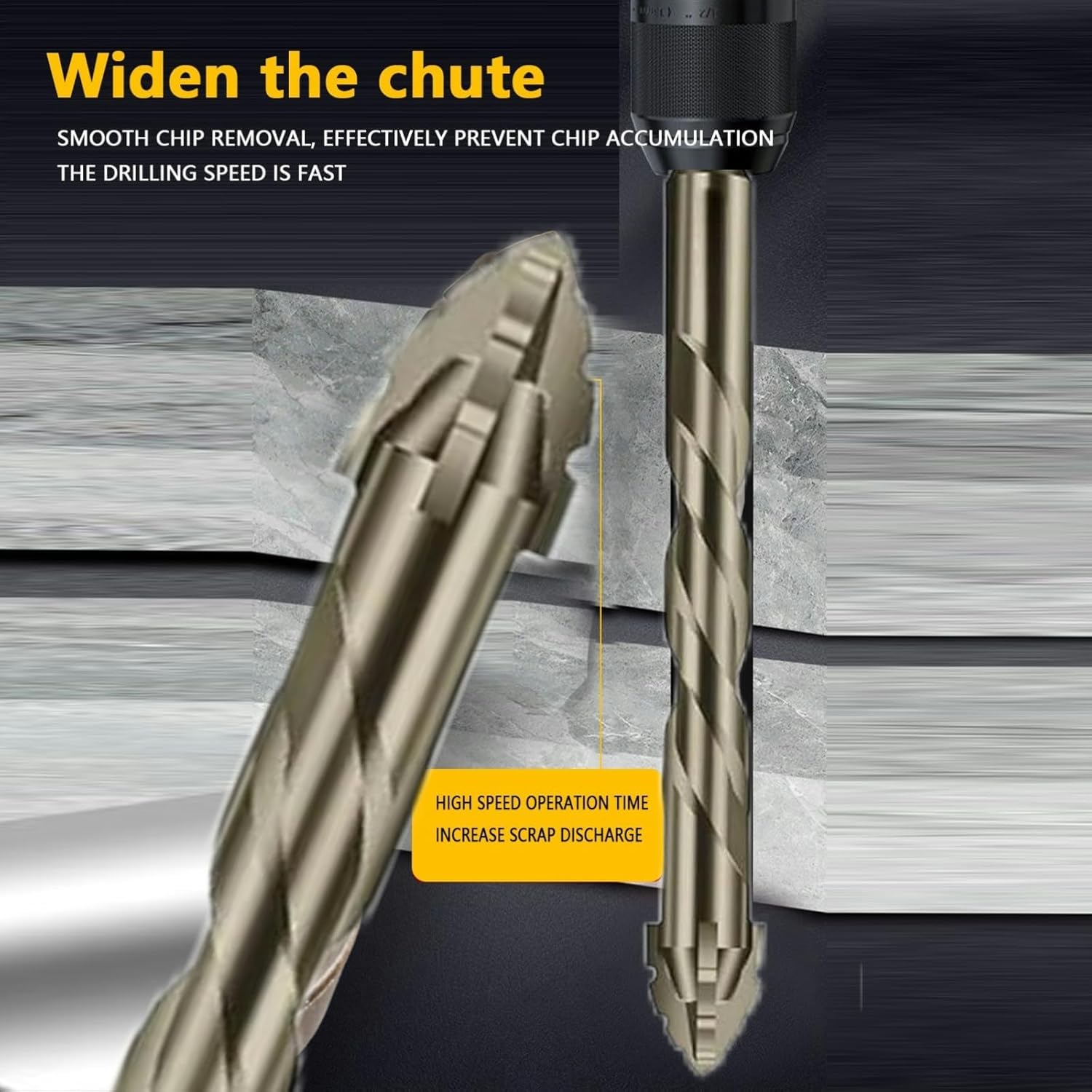 4-Piece Hex Shank Head Drill Bit Set with Diamond Grit Carbide Tip, Suitable for Concrete, Glass, Tile, Brick, Stone, Metal - Fast & Clean Dry Drilling, Reduced Vibration, Sizes: 6/8/10/12mm