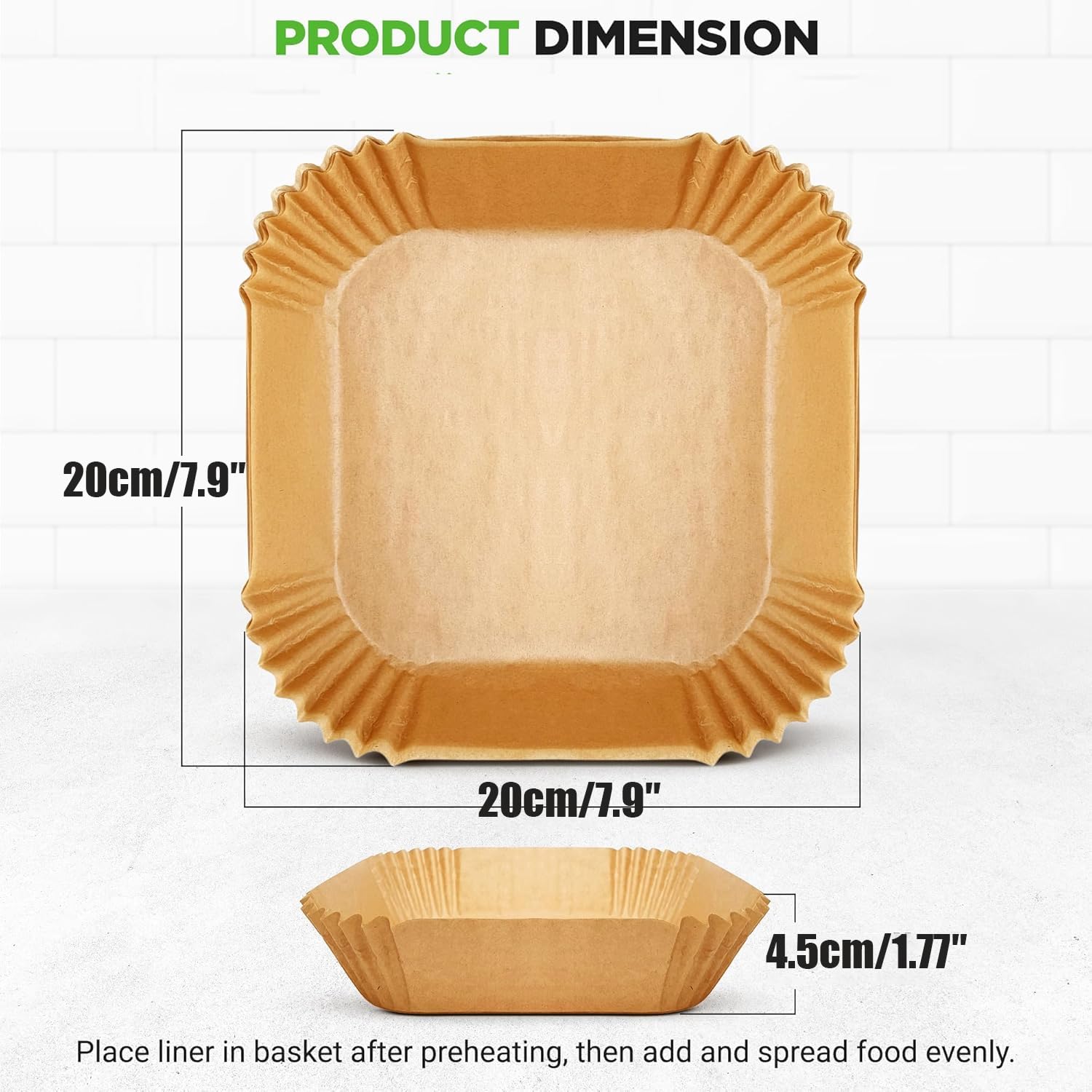 200-Pack Square Air Fryer Paper Liners, Unbleached Food-Grade Parchment