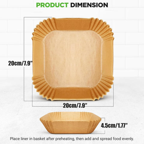 200-Pack Square Air Fryer Paper Liners, Unbleached Food-Grade Parchment