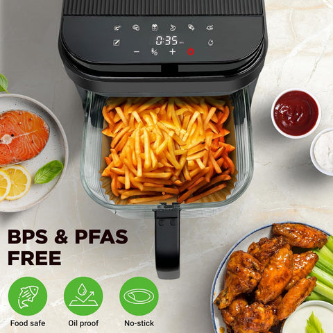 200-Pack Square Air Fryer Paper Liners, Unbleached Food-Grade Parchment