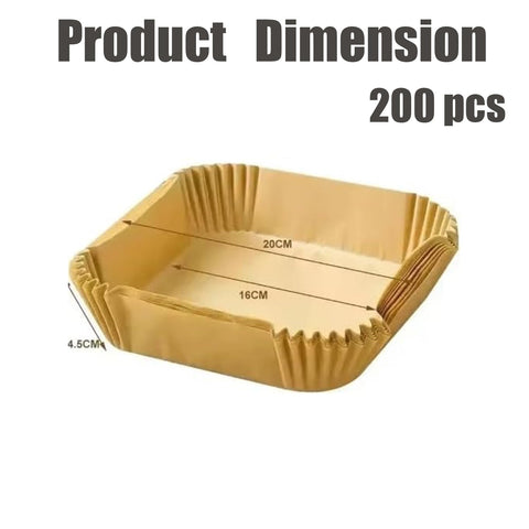 200-Pack Square Air Fryer Paper Liners, Unbleached Food-Grade Parchment