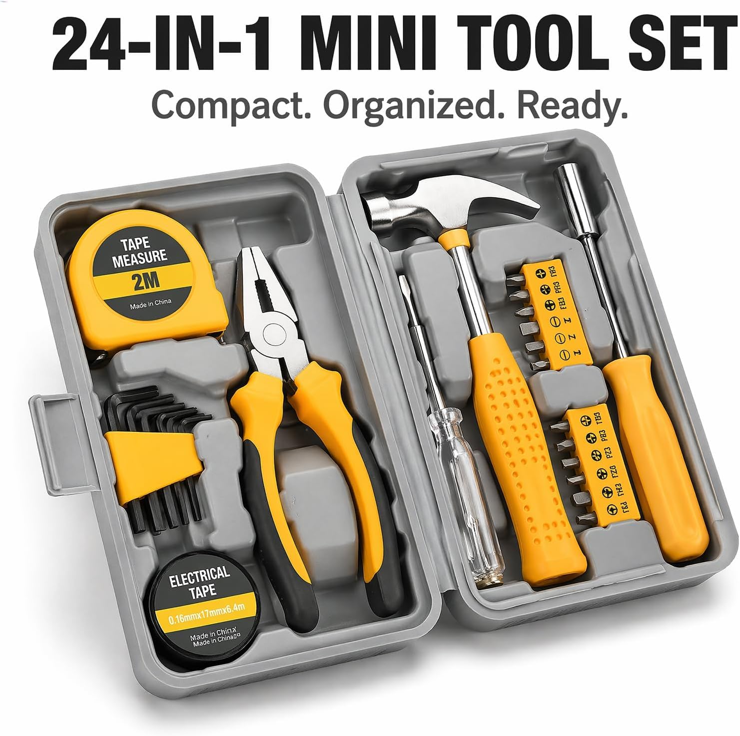 24-Piece Household Tool Kit,Premium Metal Hand Tools Set with Storage Box