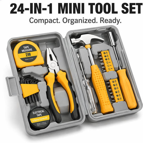 24-Piece Household Tool Kit,Premium Metal Hand Tools Set with Storage Box