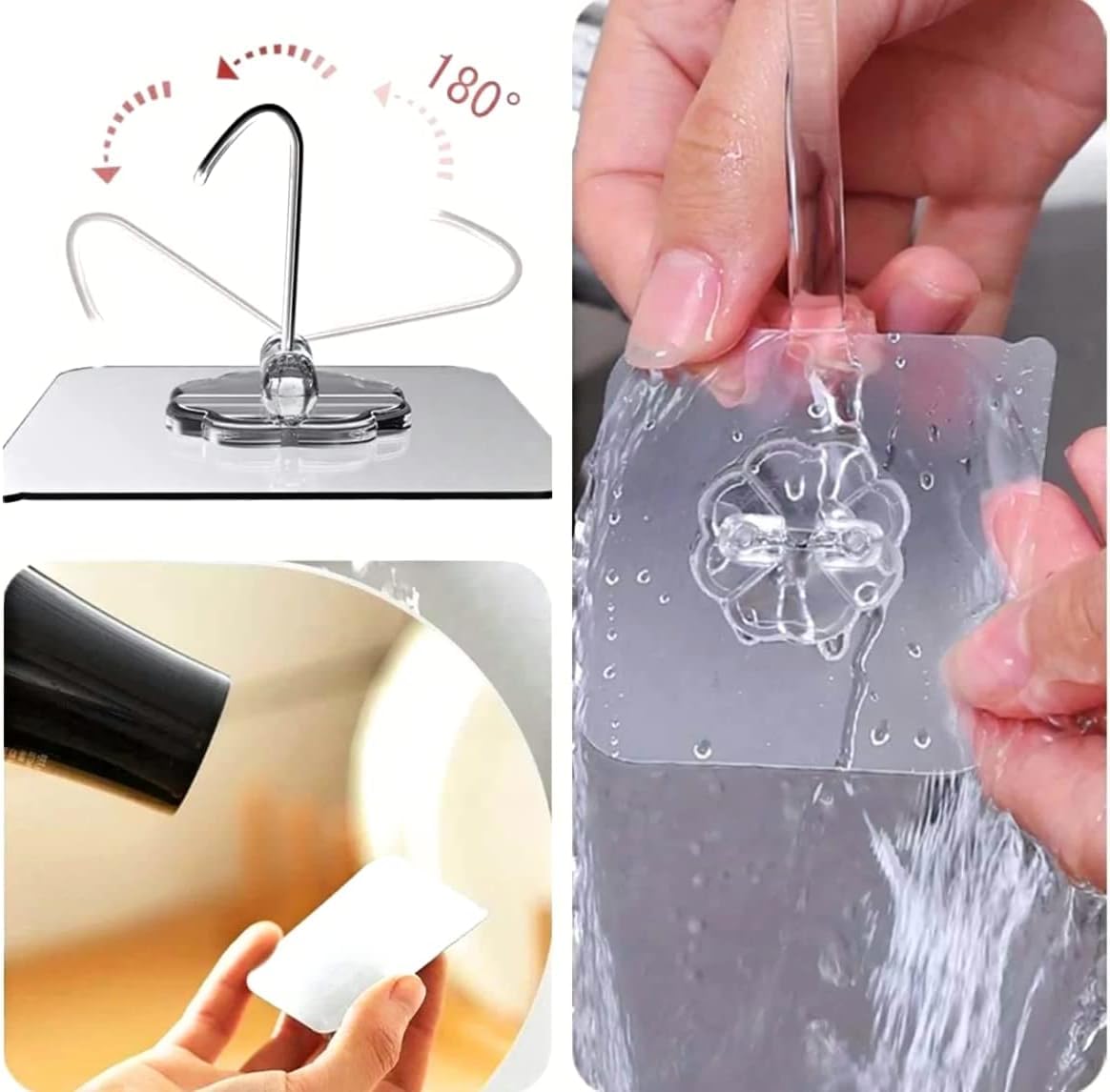 15 Pack Clear Adhesive Wall Hooks, Heavy Duty Sticky Ceiling & Shower Hooks, Water/Oil Resistant, Traceless Self-Stick Hangers for Door, Coat, Kitchen, Bathroom