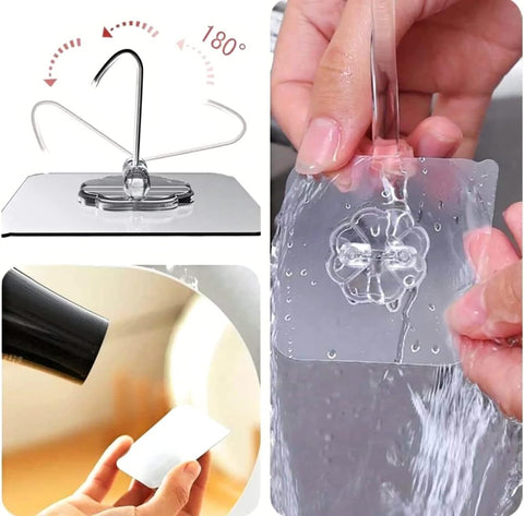 15 Pack Clear Adhesive Wall Hooks, Heavy Duty Sticky Ceiling & Shower Hooks, Water/Oil Resistant, Traceless Self-Stick Hangers for Door, Coat, Kitchen, Bathroom