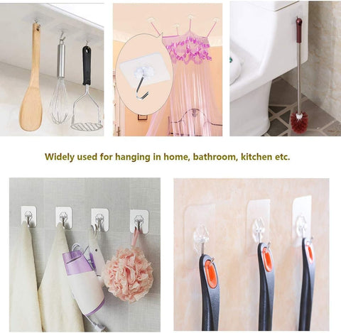 15 Pack Clear Adhesive Wall Hooks, Heavy Duty Sticky Ceiling & Shower Hooks, Water/Oil Resistant, Traceless Self-Stick Hangers for Door, Coat, Kitchen, Bathroom