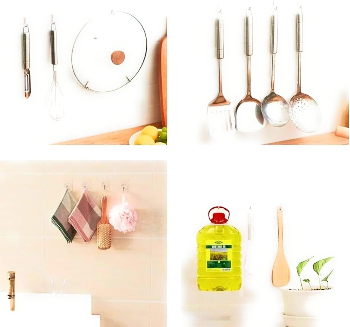 15 Pack Clear Adhesive Wall Hooks, Heavy Duty Sticky Ceiling & Shower Hooks, Water/Oil Resistant, Traceless Self-Stick Hangers for Door, Coat, Kitchen, Bathroom