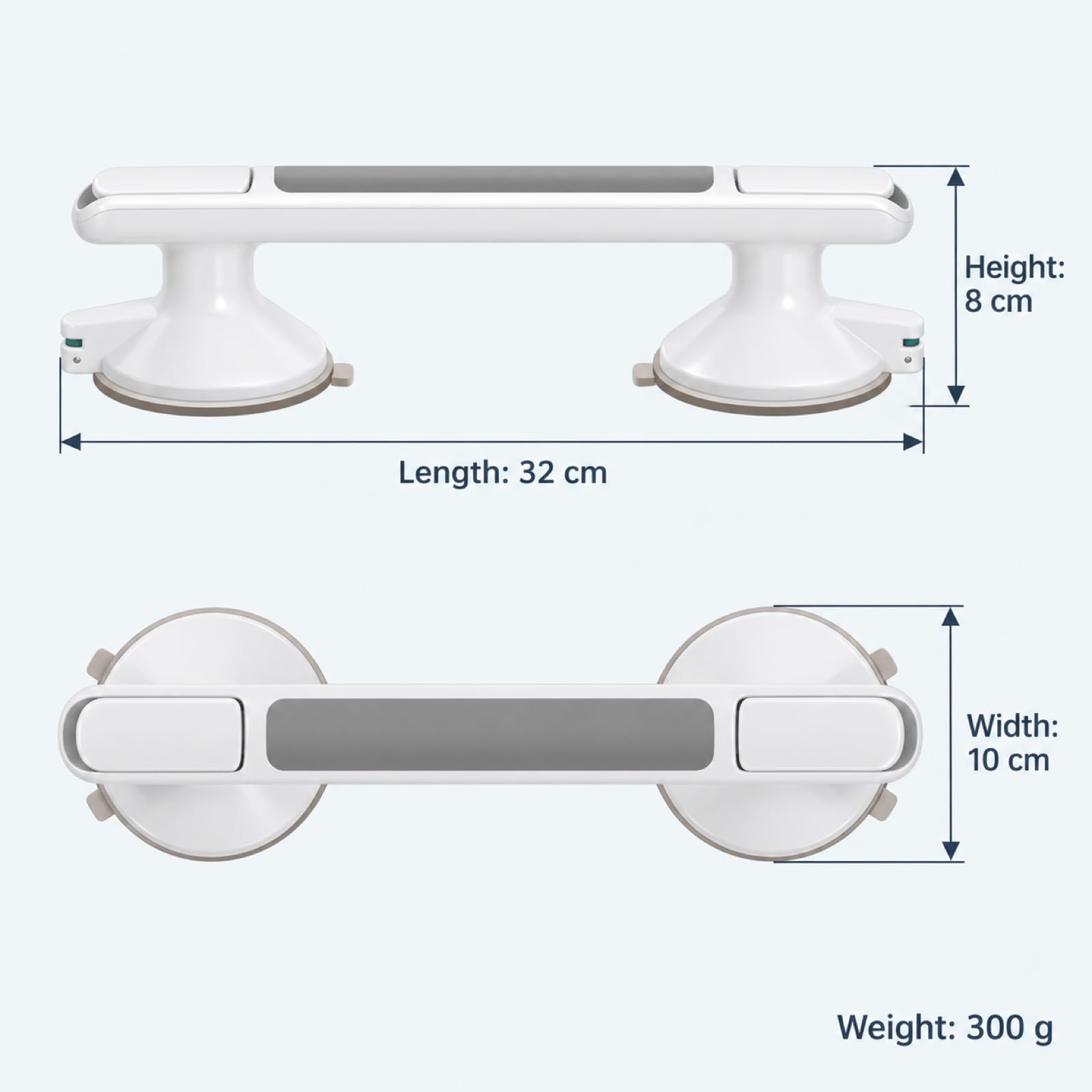 Grey Bathroom Grab Bar for Shower, Bath and Toilet Areas, 32 x 10 x 8 cm