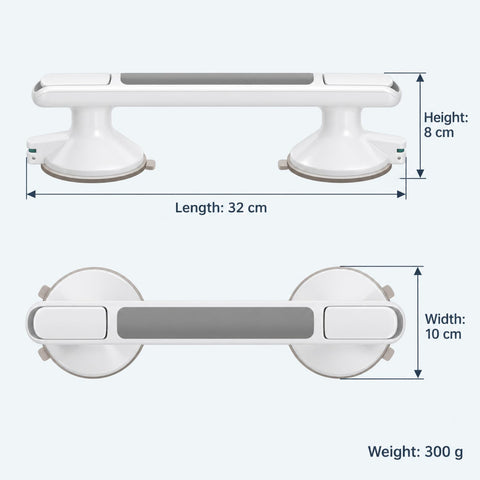 Grey Bathroom Grab Bar for Shower, Bath and Toilet Areas, 32 x 10 x 8 cm