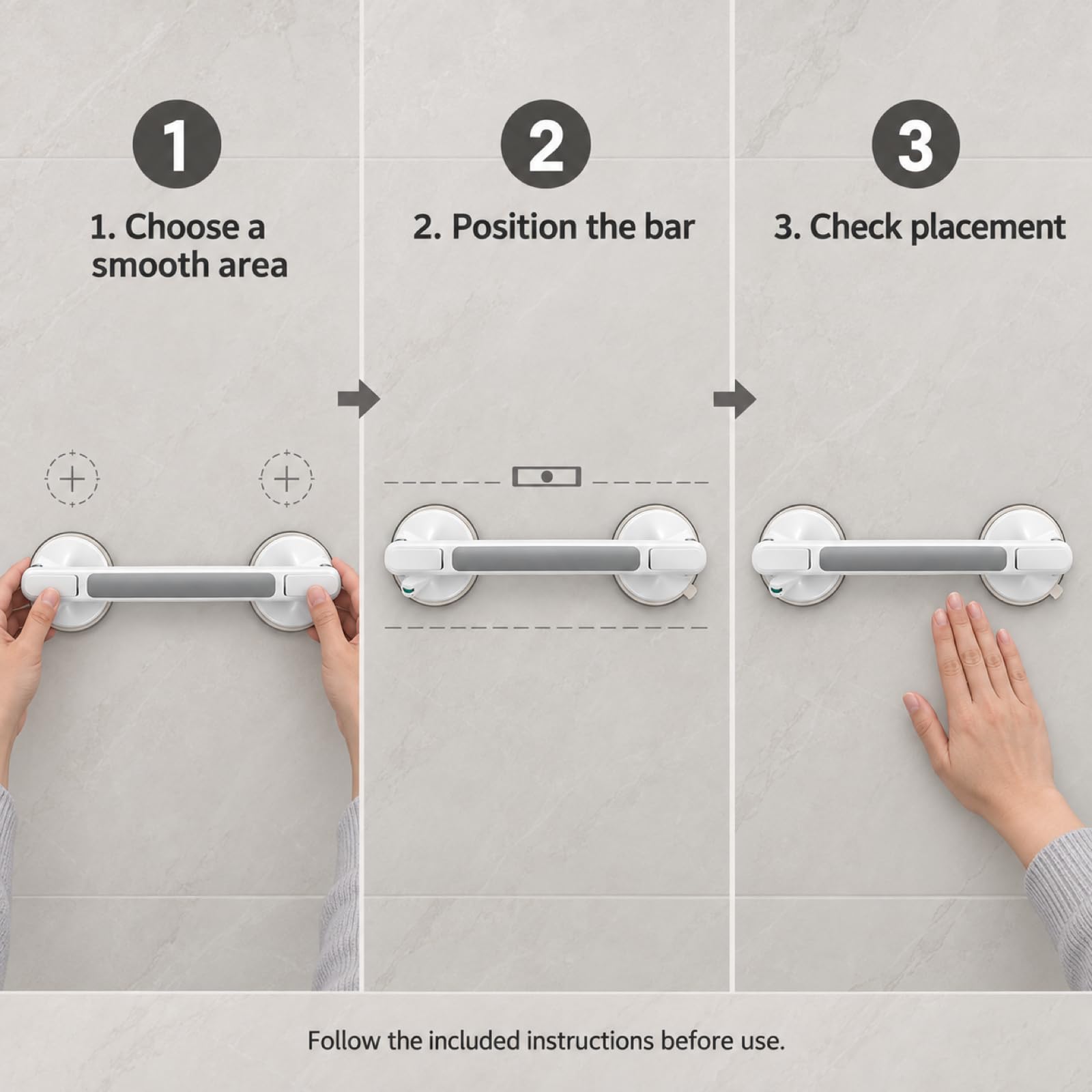 Grey Bathroom Grab Bar for Shower, Bath and Toilet Areas, 32 x 10 x 8 cm