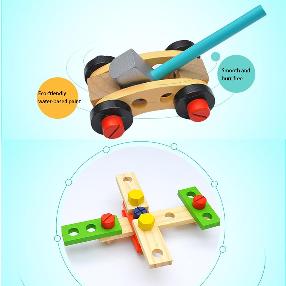 34Pcs Wooden Montessori Tool Set for Kids,Construction Building Toy with Toolbox,Educational Pretend Play 3+ Year Old Boys Girls