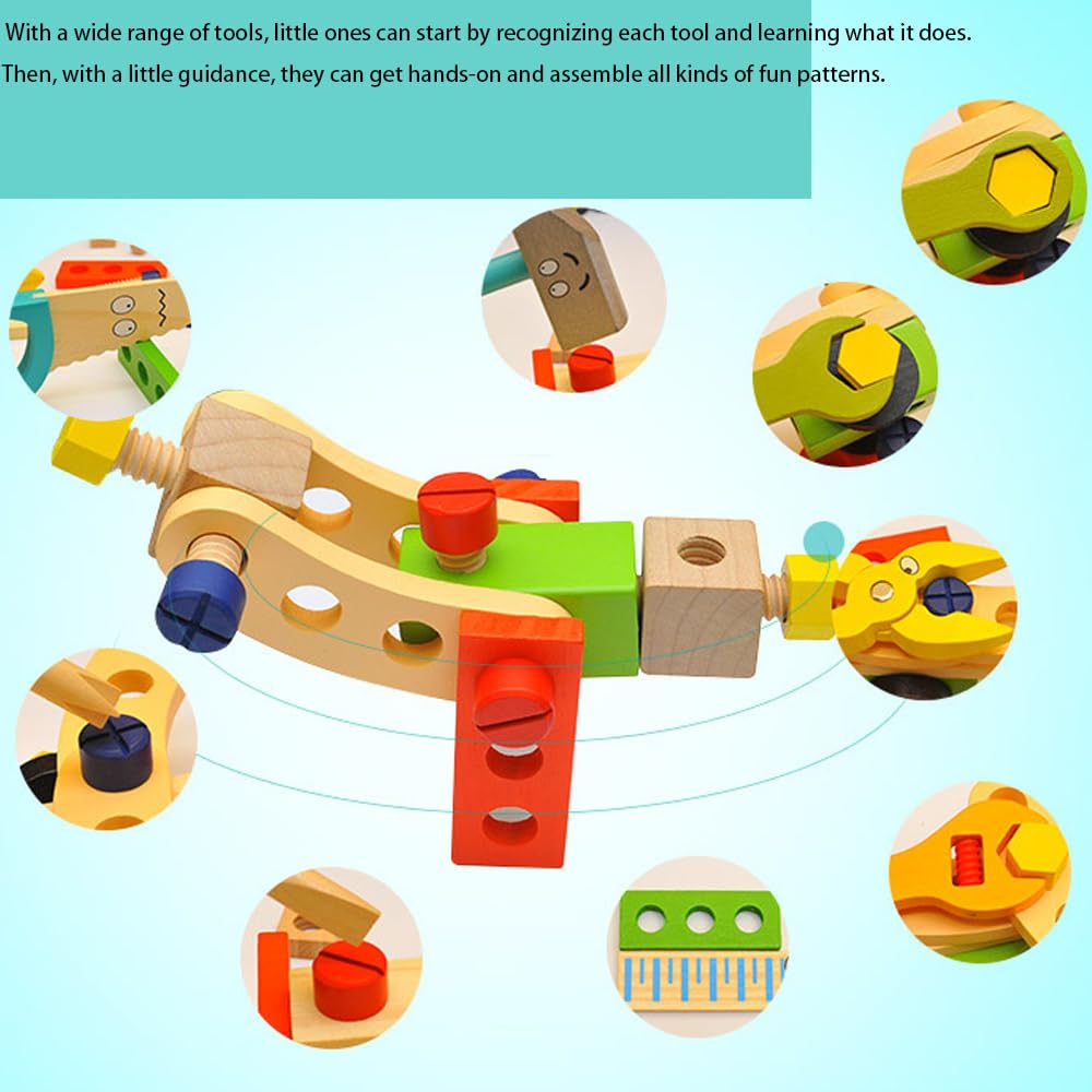 34Pcs Wooden Montessori Tool Set for Kids,Construction Building Toy with Toolbox,Educational Pretend Play 3+ Year Old Boys Girls