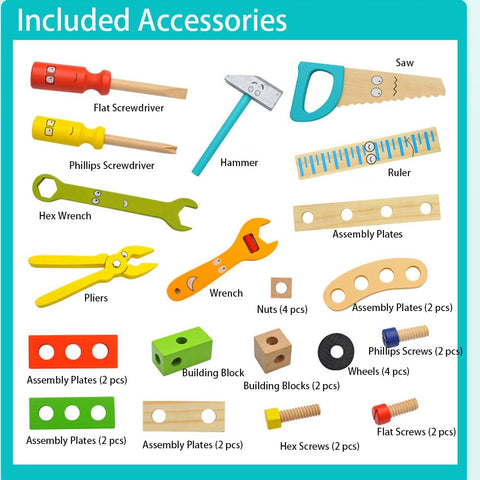 34Pcs Wooden Montessori Tool Set for Kids,Construction Building Toy with Toolbox,Educational Pretend Play 3+ Year Old Boys Girls