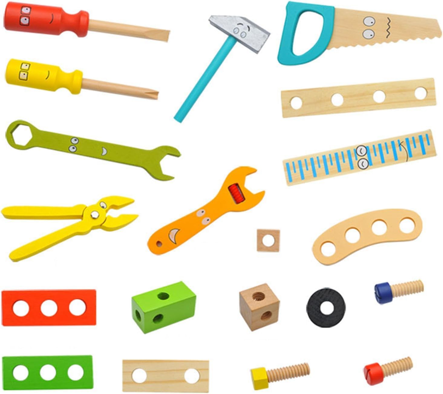 34Pcs Wooden Montessori Tool Set for Kids,Construction Building Toy with Toolbox,Educational Pretend Play 3+ Year Old Boys Girls