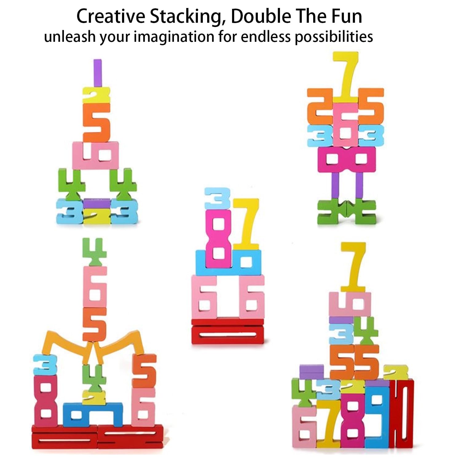 Wooden Number Stacking Tower Game, Montessori Math Counting Blocks with Challenge Cards, Balance Stacking Building Blocks, Preschool Educational Learning Toy for 3+ Years Old Boys Girls