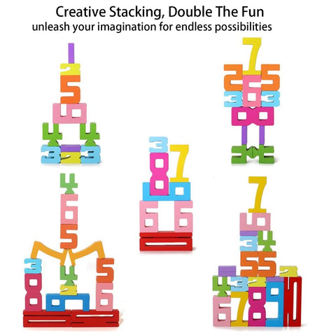 Wooden Number Stacking Tower Game, Montessori Math Counting Blocks with Challenge Cards, Balance Stacking Building Blocks, Preschool Educational Learning Toy for 3+ Years Old Boys Girls